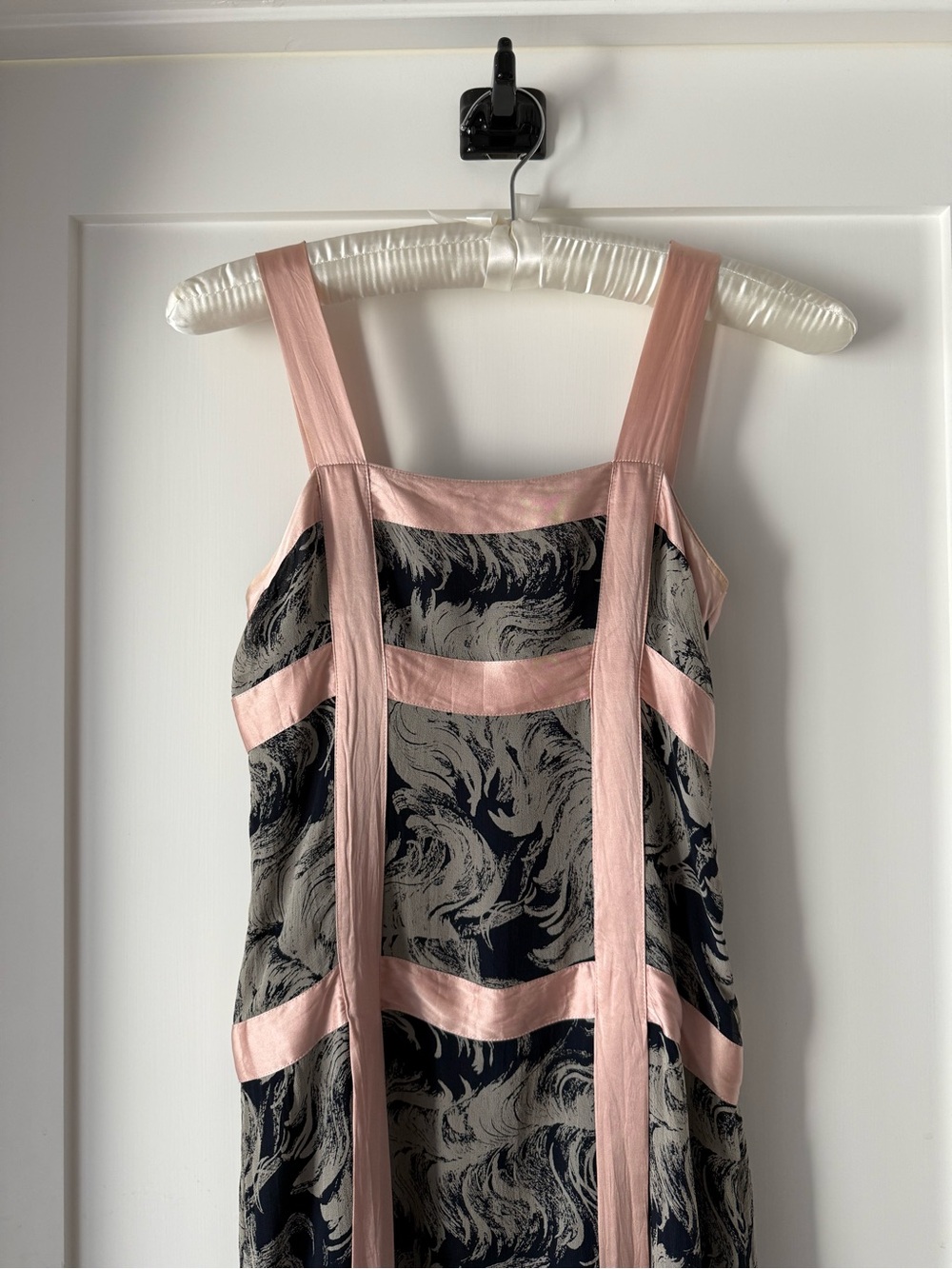 Vintage Y2K Earl Jean 100% Silk Ribbon Trim Dress Pink Black Abstract Slip Dress - Picture 3 of 8